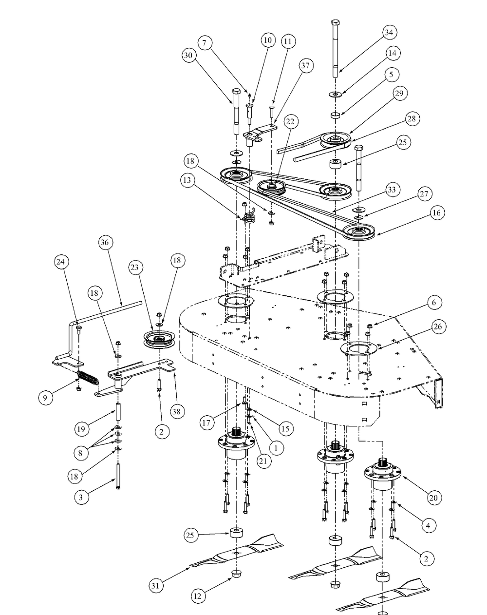 Fabricated Deck Spindle Assembly Diagram and Parts List for M48-HN 53AB5E6V750-20-HP Cub Cadet Lawn Tractor